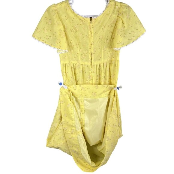 70s Yellow S Floral Textured Empire Waist Maxi Dress Flutter Sleeves Cottagecore - Picture 7 of 16